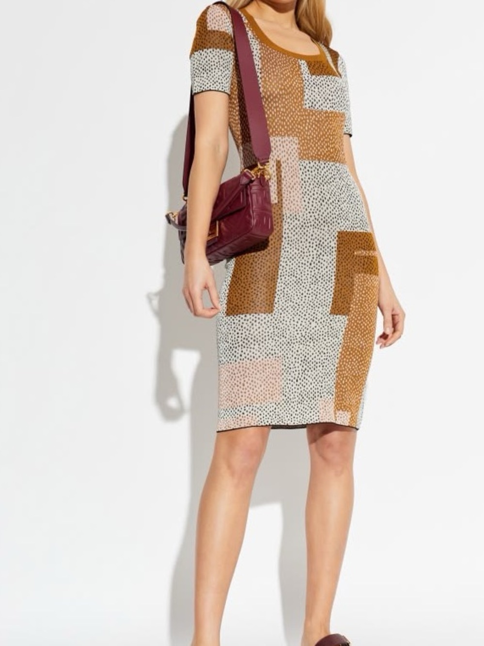 Fendi Brown and White Patterned Maxi Dress